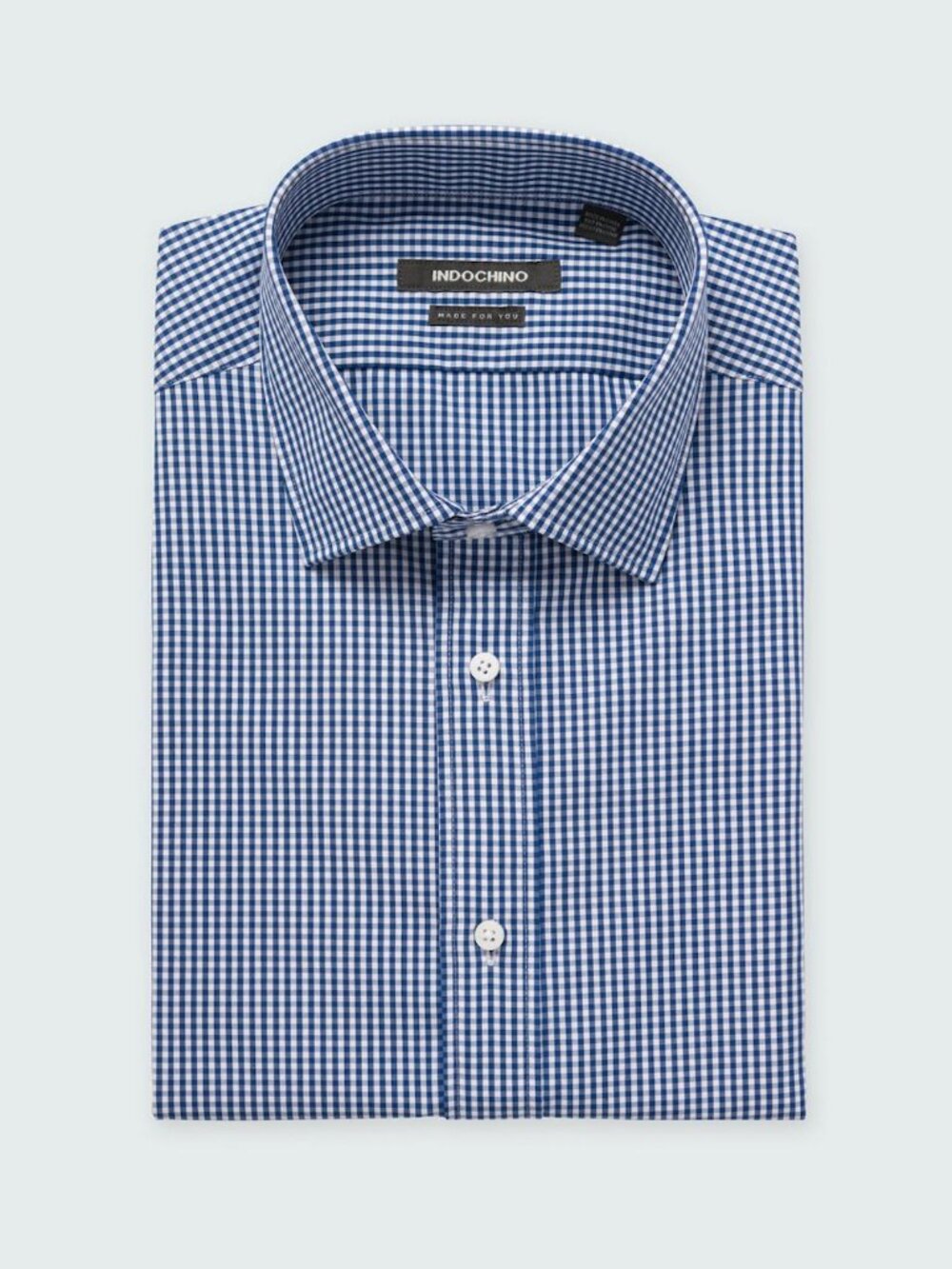 Indochino Custom Helston Cotton Anti-Wrinkle Gingham Button Down Shirt Navy, M/L